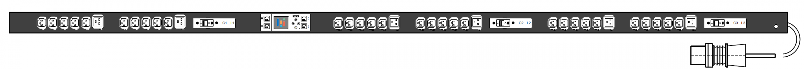 PWG2-9316-330-96-TIP POWERGuard2 PDU, 16A Three Phase ZeroU, 36 x IEC Sockets (30 x C13 - 6 x C19), Outlet Metering